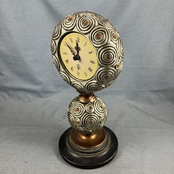 Vtg 11" Polyresin Standing Clock WORKS Battery Operated Analog Fancy Metallic - Picture 4 of 4